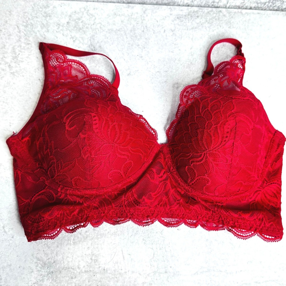 Maidenform Love the Lift Red Floral Lace Wireless Push Up Bra DM1188 34C